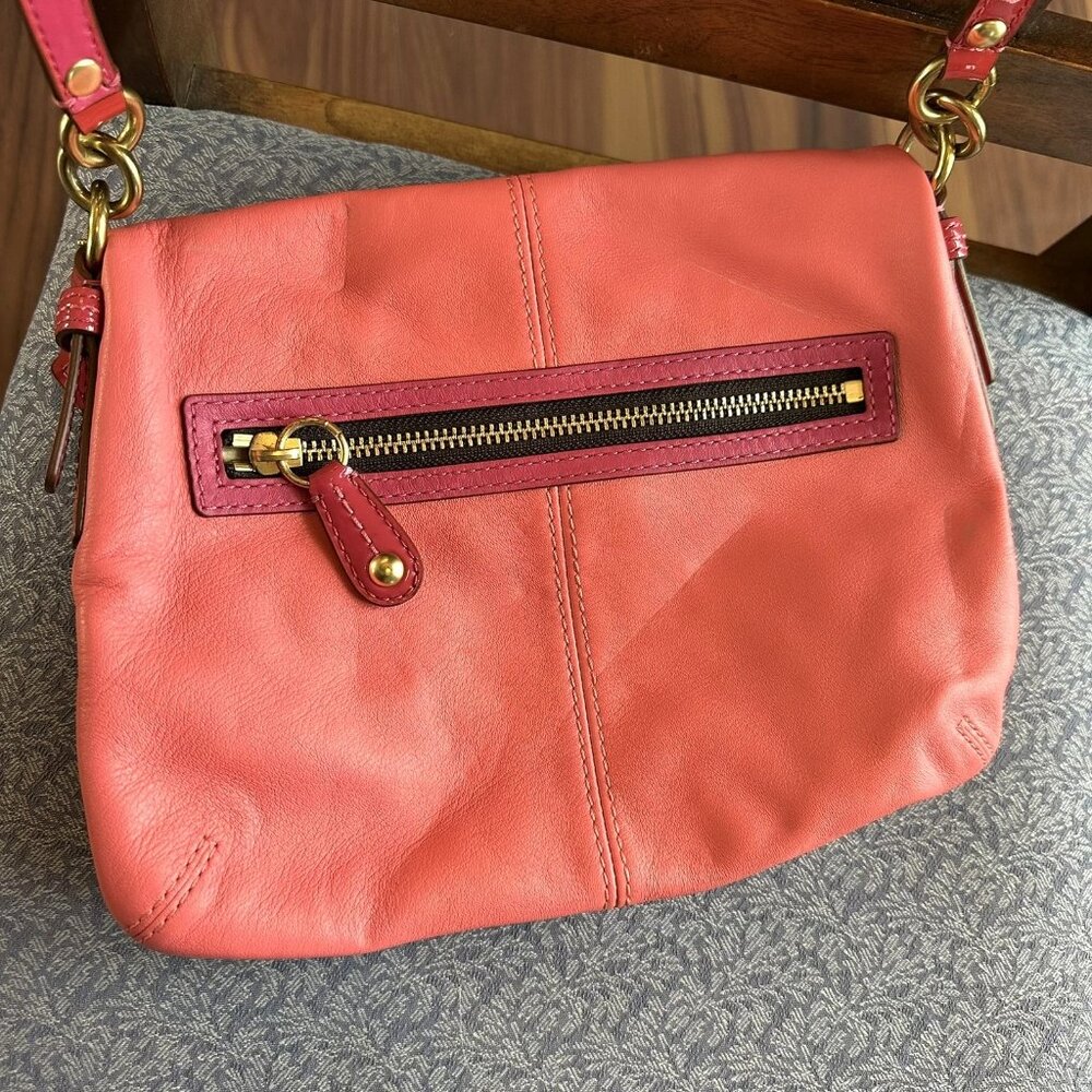COACH 13388 Bonnie Leather Foldover Crossbody Purse in Pink‎ Adjustable Strap - Picture 3 of 7